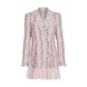 Loveshackfancy 'Moonstone' Pink Viscose Double-Breasted Floral Mini Dress Size M